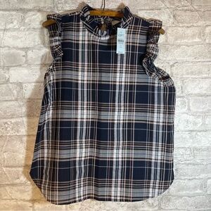 LOFT Top Women’s Sz Small Petite Navy‎ Flutter Sleeve NWT
